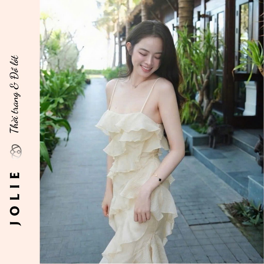 Váy Maxi 2 Dây JOLIE Phối Tèo Tầng - Đầm Đi Biển Tiểu Thư Sang Chảnh