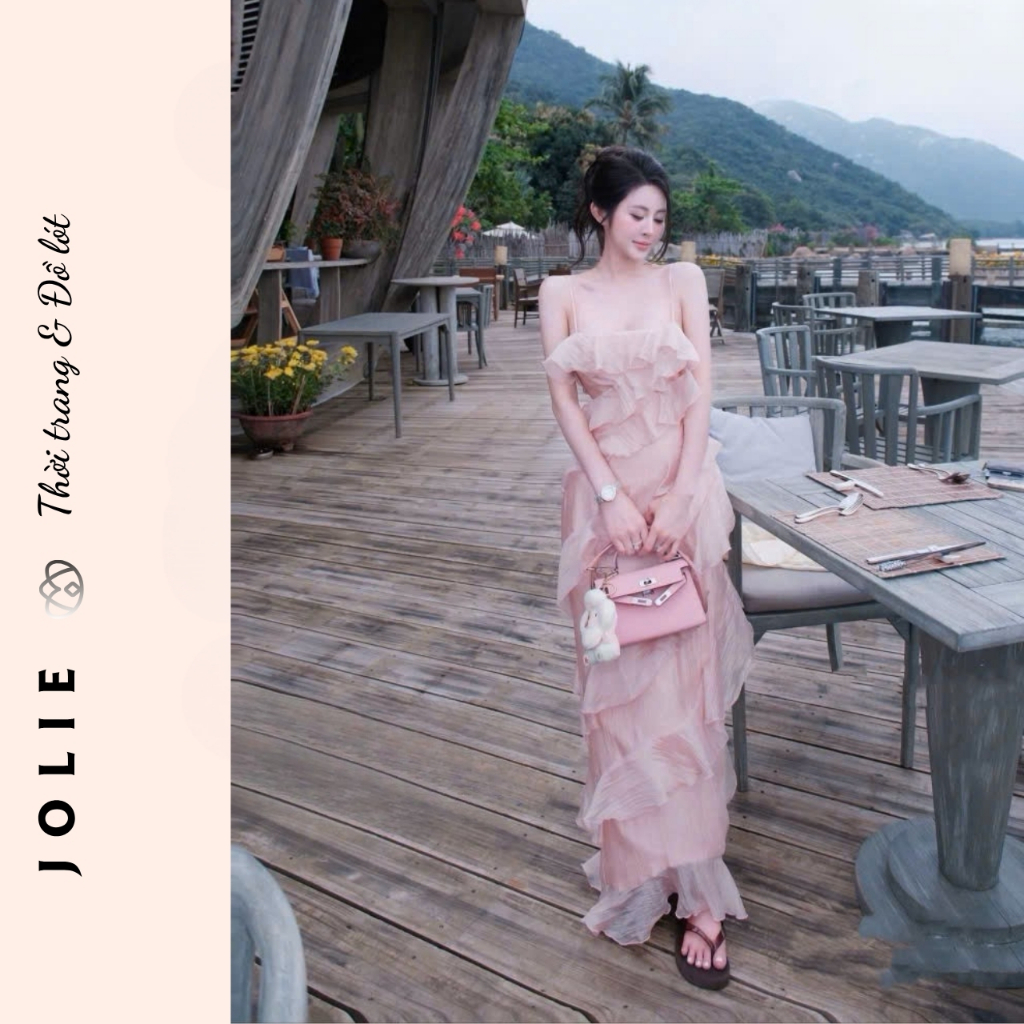 Váy Maxi 2 Dây JOLIE Phối Tèo Tầng - Đầm Đi Biển Tiểu Thư Sang Chảnh
