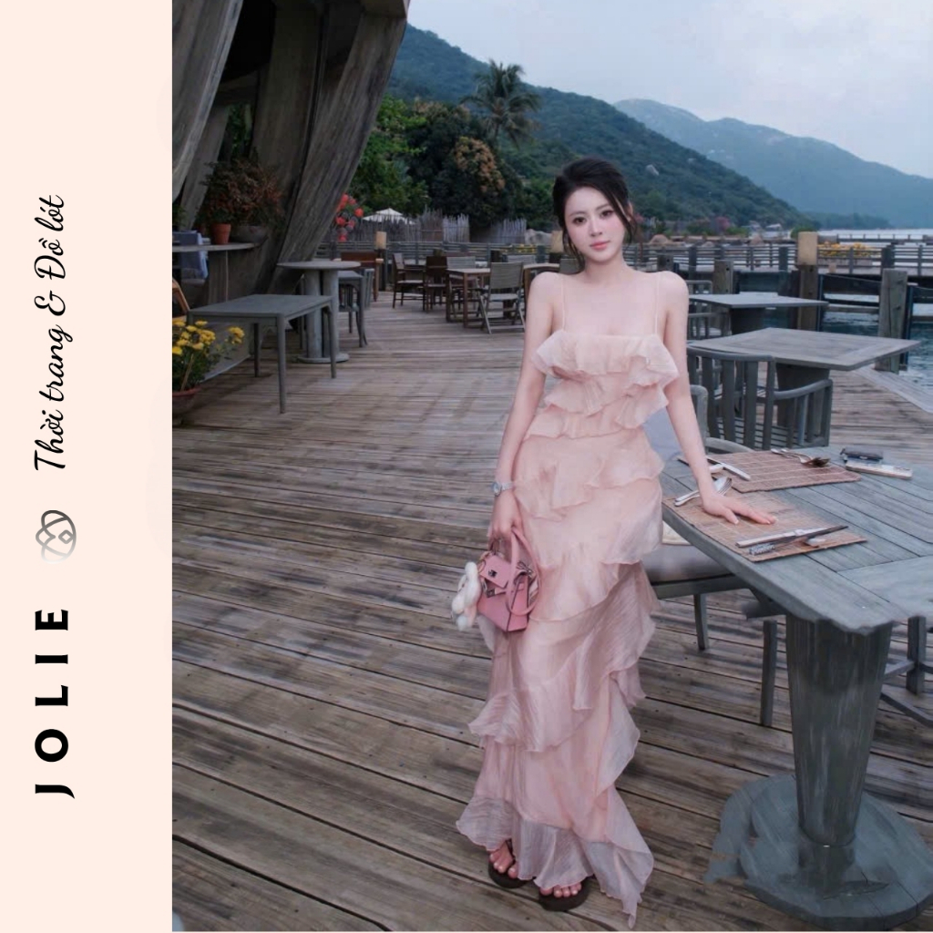 Váy Maxi 2 Dây JOLIE Phối Tèo Tầng - Đầm Đi Biển Tiểu Thư Sang Chảnh