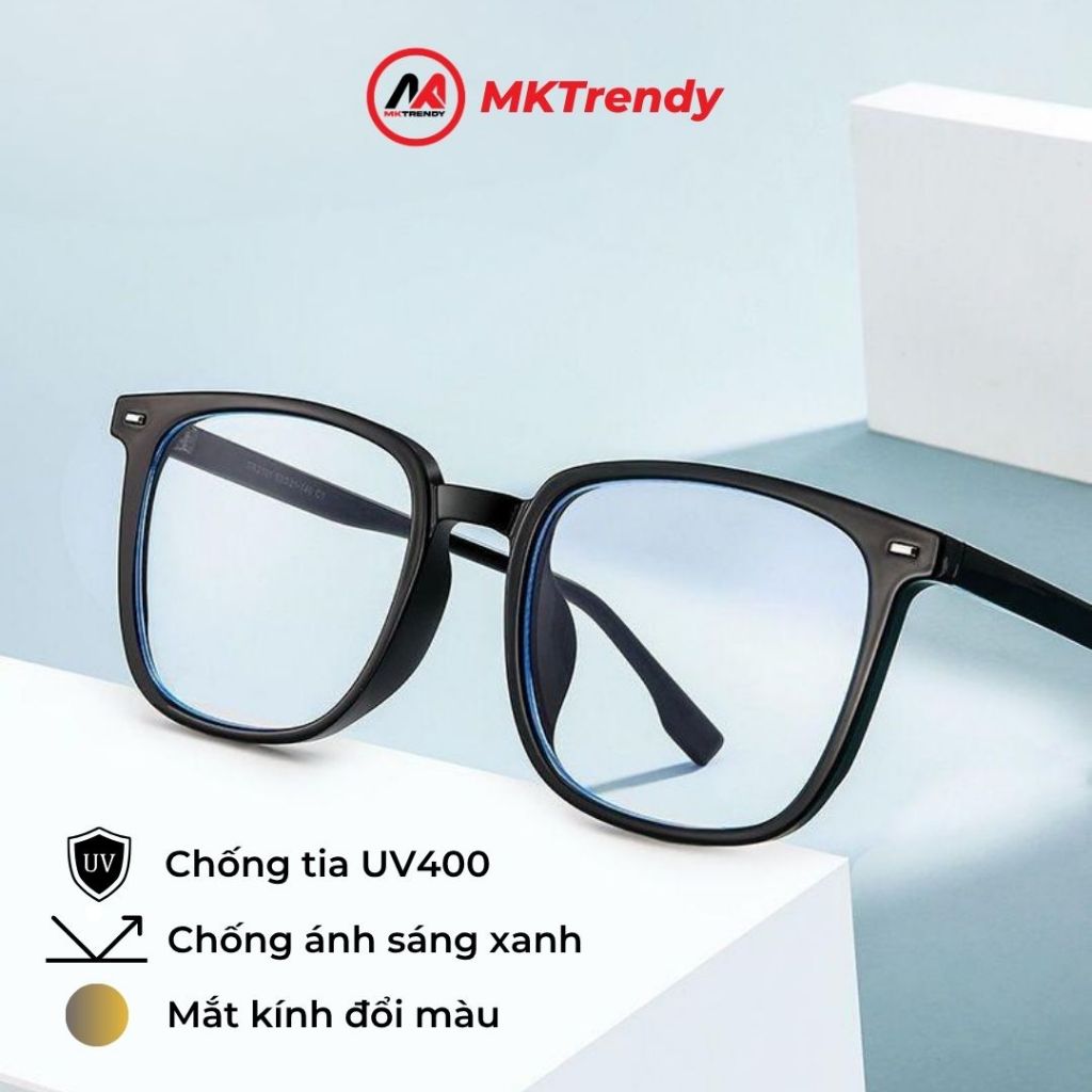 Kính đổi màu gọng vuông MKTRENDY thời trang nam nữ gọng nhựa dẻo chống tia UV chống ánh sáng xanh X16
