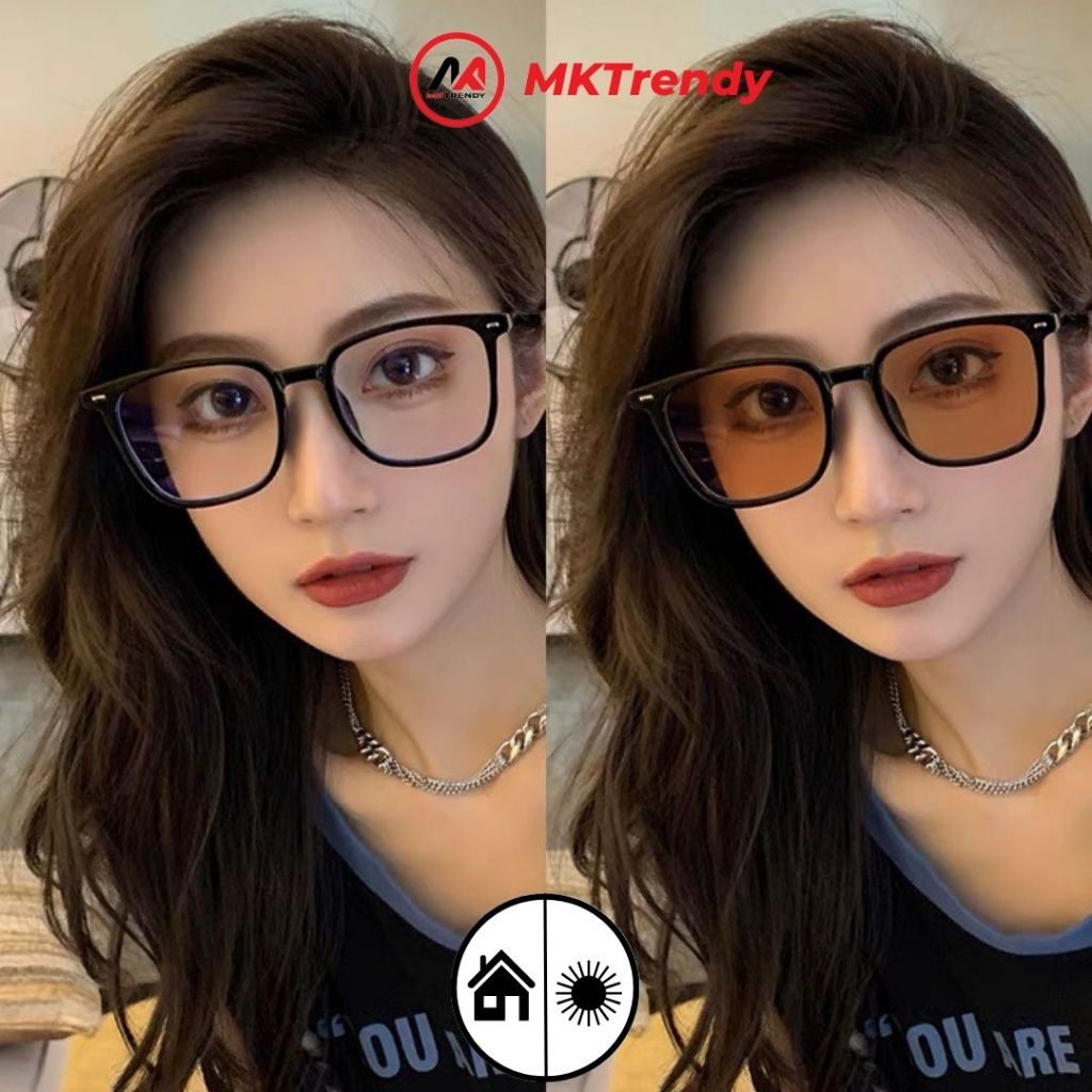 Kính đổi màu gọng vuông MKTRENDY thời trang nam nữ gọng nhựa dẻo chống tia UV chống ánh sáng xanh X16