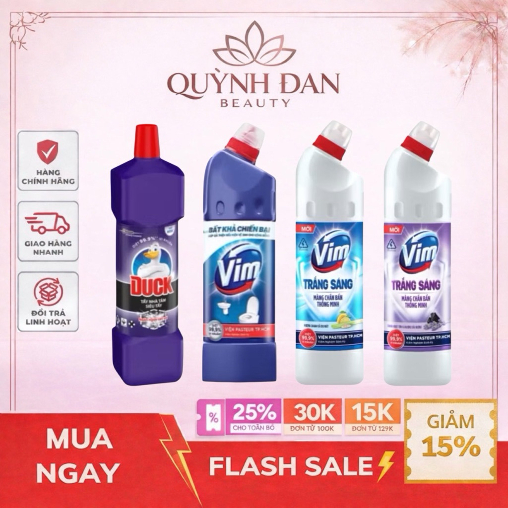 Combo 2 Chai Nước(Gel) Tẩy Bồn Cầu -Nhà Tắm Vim Diệt Khuẩn, Vim Trắng Sáng ( Duck ), Vim Zero 880ML,870ml,500,750,900ml
