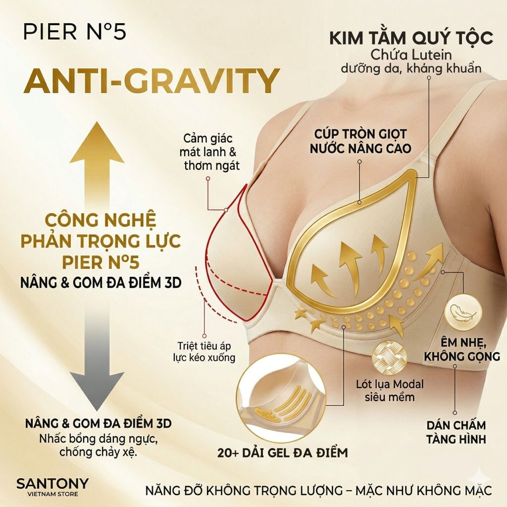 Áo Lót Phản Trọng Lực Santony 65193 - Kim Tằm Quý Tộc, Lưng Liền Tàng Hình, Nâng Gom Tự Nhiên PIER N°5