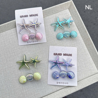 Kẹp Tóc Sao Biển Resin Phối Vỏ Sò Ngọc Traii, Màu Sắc Nổi Bật Nhiều Màu, Chụp Ảnh Đi Biển Đi Chơi ơi o