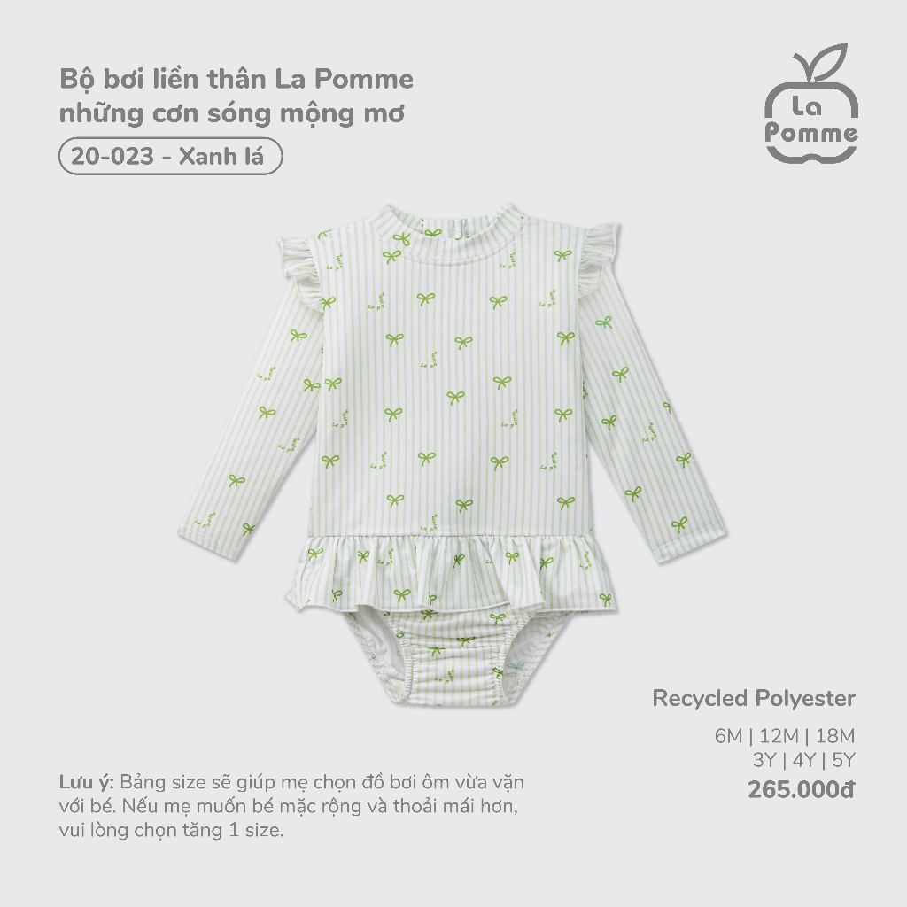 Bộ bơi liền thân La Pomme những cơn sóng mộng mơ - Chất liệu Recycled Polyester mềm nhẹ, nhanh khô – Bé gái - 6M - 5Y