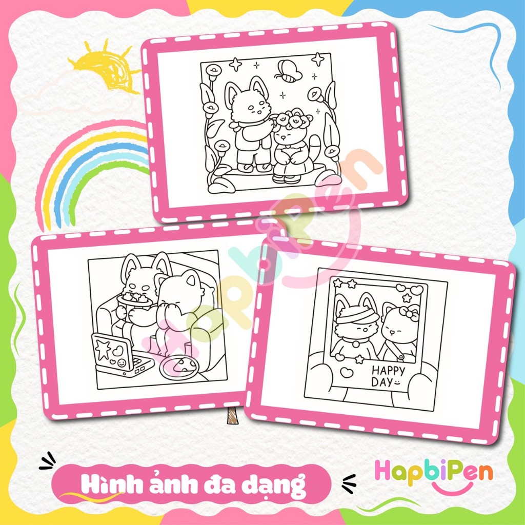Tranh tô màu Cozy cho bé với 40 trang A4 A5 nét vẽ Boldline art 2 chú mèo đáng yêu Cat Love Vol 3