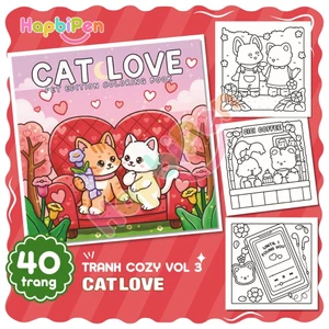 Tranh tô màu Cozy cho bé với 40 trang A4 A5 nét vẽ Boldline art 2 chú mèo đáng yêu Cat Love Vol 3