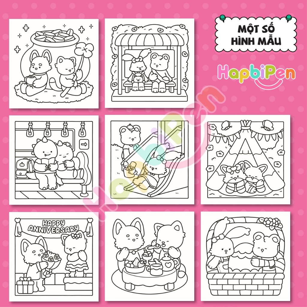 Tranh tô màu Cozy cho bé với 40 trang A4 A5 nét vẽ Boldline art 2 chú mèo đáng yêu Cat Love Vol 3