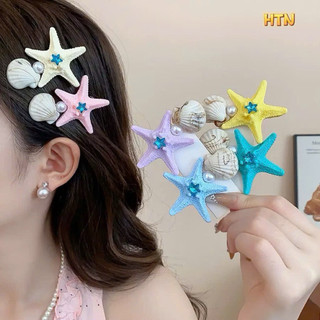 Kẹp Tóc Sao Biển Resin Phối Vỏ Sò Ngọc Traii, Màu Sắc Nổi Bật Nhiều Màu, Chụp Ảnh Đi Biển Đi Chơi ơi o