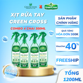 Combo 4 Chai Nước Rửa Tay Green Cross Total Protect Dạng Xịt 300ml - Diệt Khuẩn 99,9%, Dịu Nhẹ