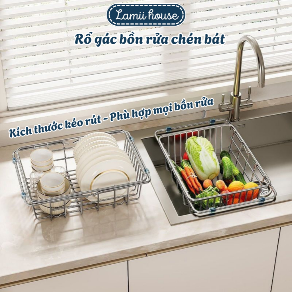 Rổ Inox Gác Bồn Rửa Bát Lamii, Rổ Rửa Rau Ráo Nước, Giá Để Bát Gác Bồn ...