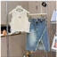 Set áo croptop bé gái ren trắng phối chân váy jean rách cá tính phong cách Hàn Quốc mẹ và bé 13-56kg