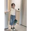 Set áo croptop bé gái ren trắng phối chân váy jean rách cá tính phong cách Hàn Quốc mẹ và bé 13-56kg