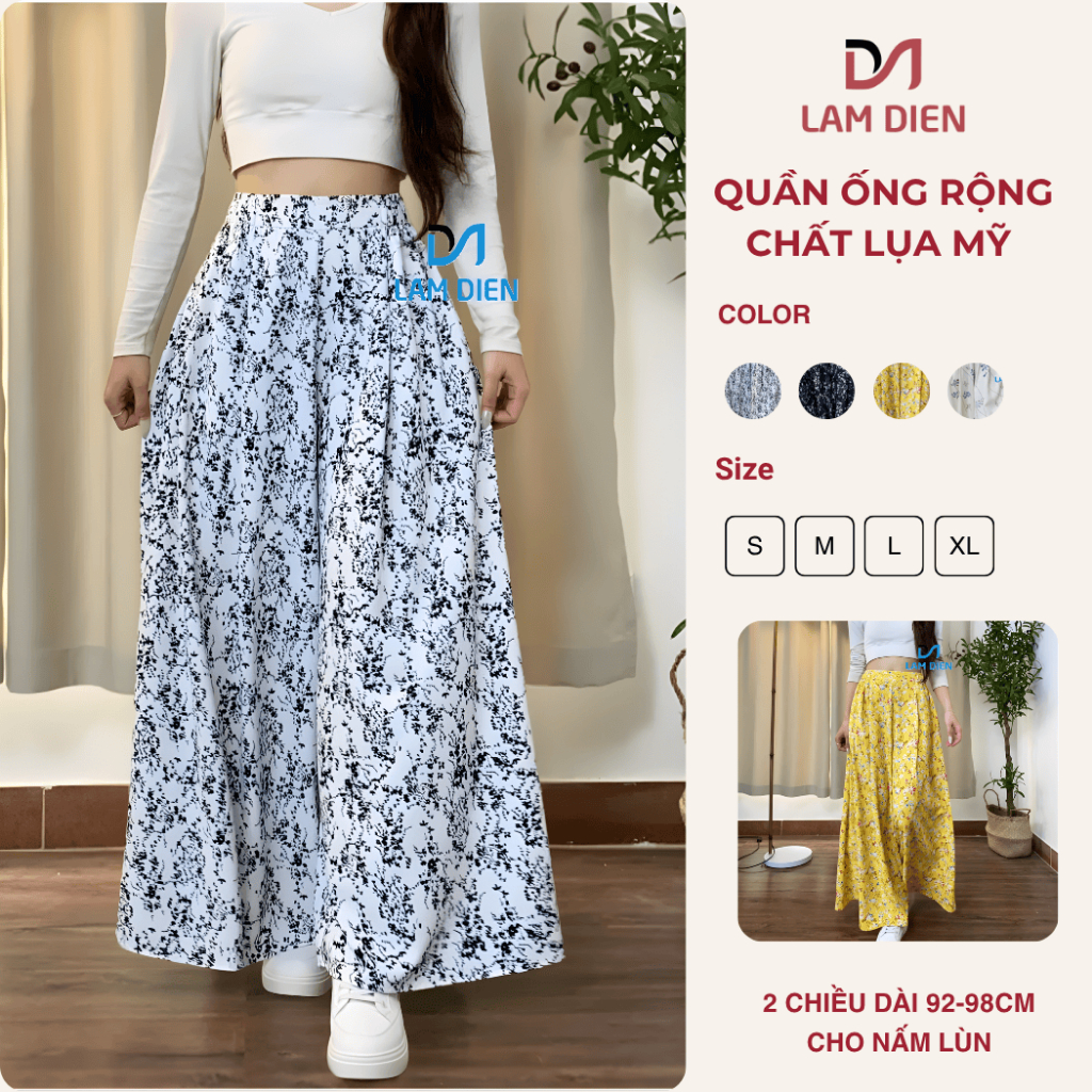 Quần Nữ Ống Rộng Màu Basic, Quần Váy Nữ Chất Lụa Mỹ Mượt Mát, Quần Nữ Dễ Phối Đồ LQ035555