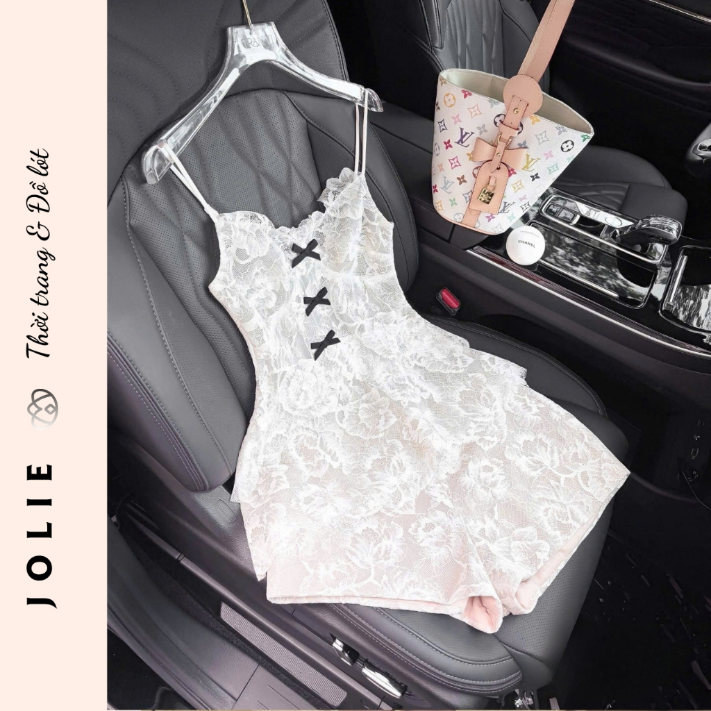 Đầm Ren Hai Dây JOLIE Thiết Kế Ôm Dáng Phối Nơ Đen - Váy Nữ Style Gợi Cảm Sang Trọng