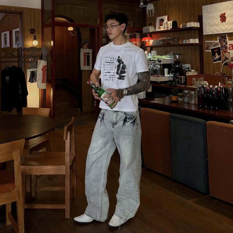Bad Choices | Quần jeans ống suông PLAIN wash màu phong cách Menswear