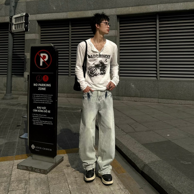 Bad Choices | Quần jeans ống suông PLAIN wash màu phong cách Menswear