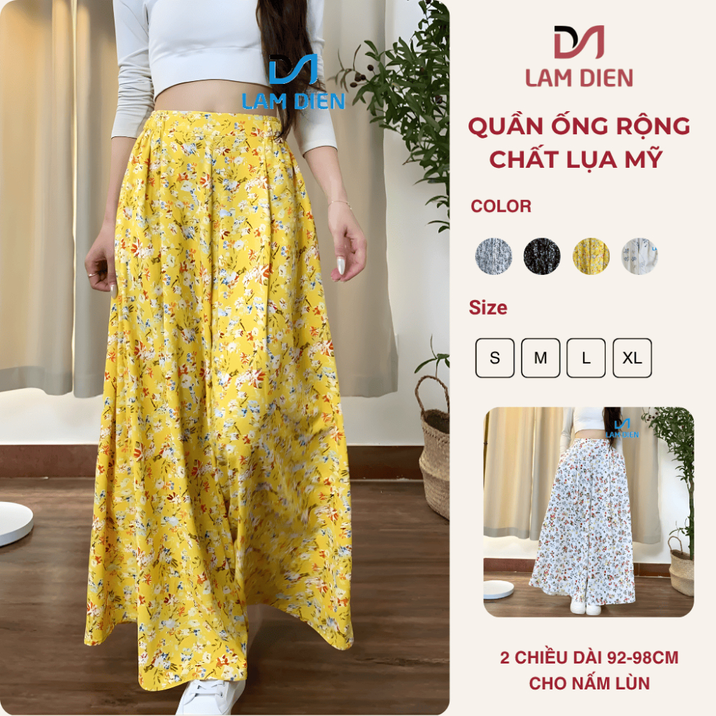 Quần Ống Rộng Nữ, Quần Hoa Nữ Mùa Hè Lụa Mềm Thoáng Mát, Quần Form Rộng Dễ Mặc LQ035
