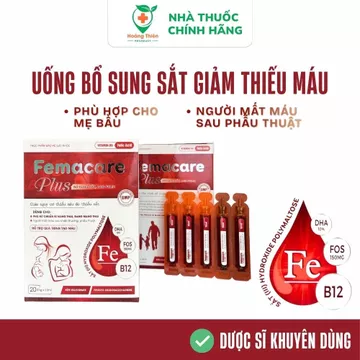 Femacare Plus Bổ sung Sắt Bổ Máu cho người thiếu máu, mẹ bầu - Hộp 20 tuýp 10ml