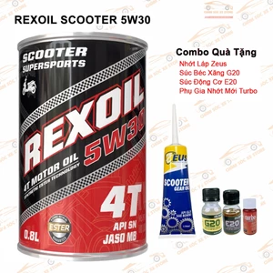 Dầu Nhớt Dành Cho Xe Tay Ga Rexoil Scooter 5w30 Tặng 1 Láp Zeus, 1 Súc Động Cơ, 1 Vệ Sinh Kim Phun, 1 Phụ Gia Nhớt Mới