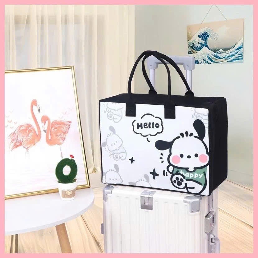 Túi xách du lịch vún đen, túi nỉ vải dệt đựng đồ đa năng - Size L 42cm