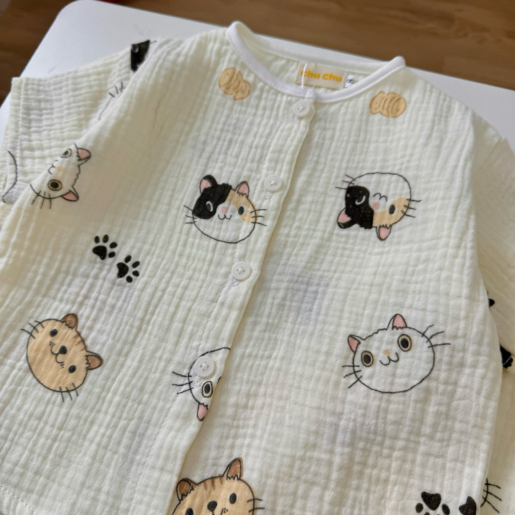 Đồ bộ trẻ em 8-24kg | Bộ ngắn vải Xô Muslin thoáng mát, thấm hút mồ hôi