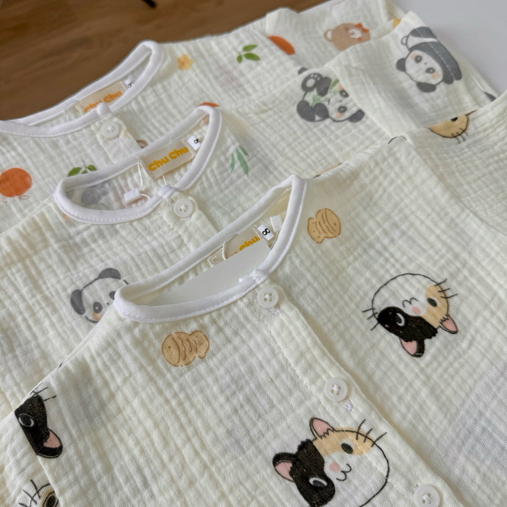 Đồ bộ trẻ em 8-24kg | Bộ ngắn vải Xô Muslin thoáng mát, thấm hút mồ hôi