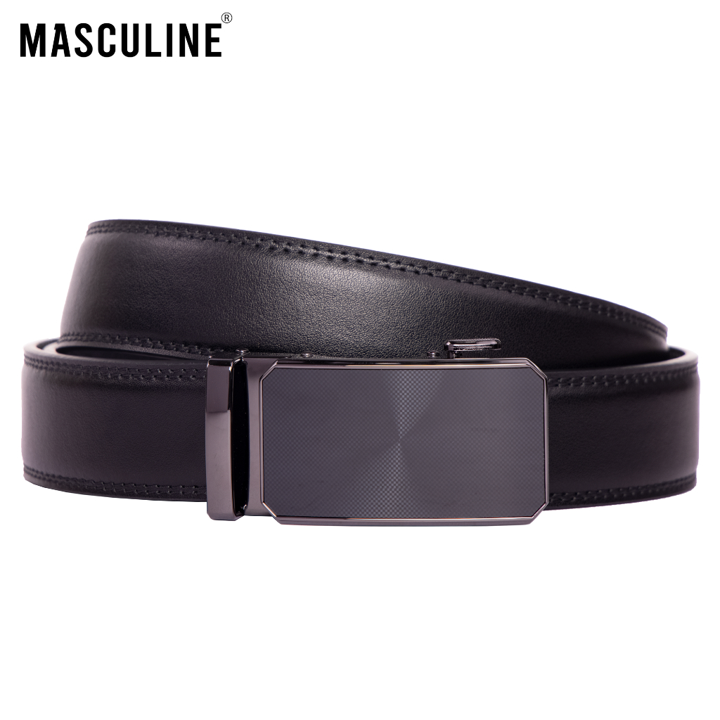 Thắt lưng nam MASCULINE DLN601 - Dây da bò trơn khóa lăn tự động bản 3.5cm có 4 mặt khóa lựa chọn