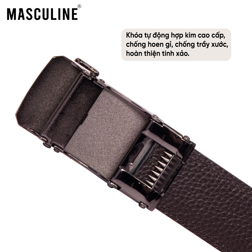 Thắt lưng nam MASCULINE DLN601 - Dây da bò trơn khóa lăn tự động bản 3.5cm có 4 mặt khóa lựa chọn