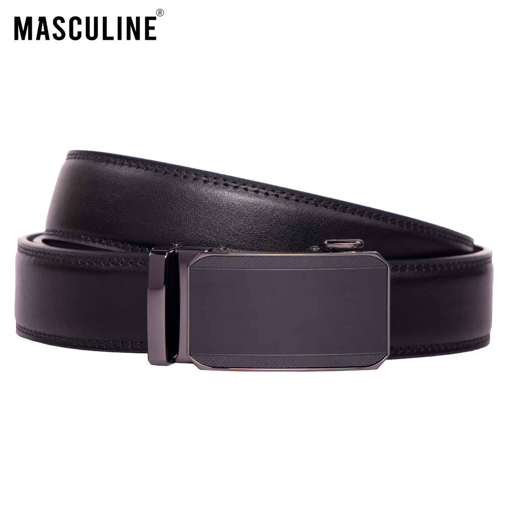 Thắt lưng nam MASCULINE DLN601 - Dây da bò trơn khóa lăn tự động bản 3.5cm có 4 mặt khóa lựa chọn