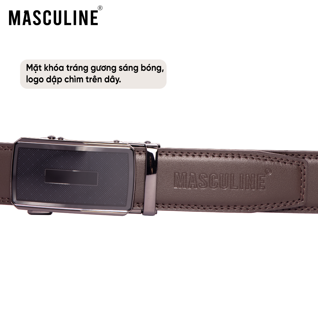 Thắt lưng nam MASCULINE DLN601 - Dây da bò trơn khóa lăn tự động bản 3.5cm có 4 mặt khóa lựa chọn