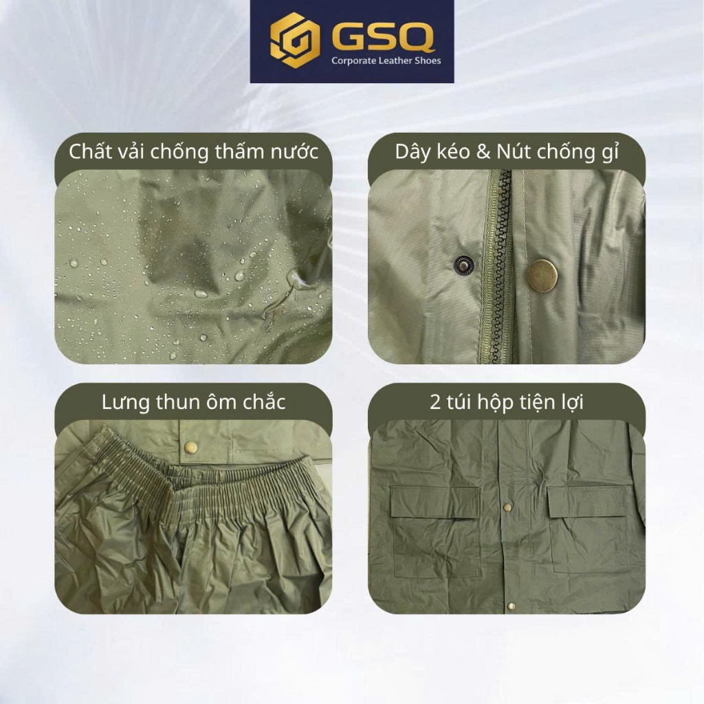 Áo Mưa Bộ Màu Cỏ Úa Chất Liệu Nhựa PU Chống Thấm Với 3 Lớp Khóa Chắc Chắn Bền Đẹp