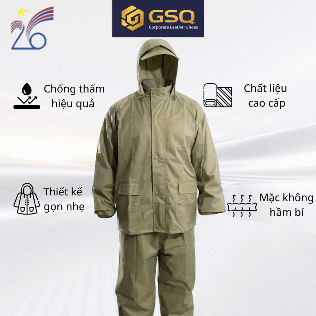 Áo Mưa Bộ Màu Cỏ Úa Chất Liệu Nhựa PU Chống Thấm Với 3 Lớp Khóa Chắc Chắn Bền Đẹp
