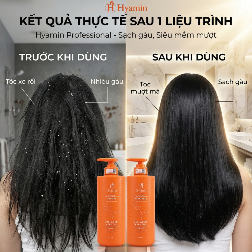 Bộ dầu gội xả Sạch Gàu Hyamin 800ml - Bảo hành khô tóc sau 10 ngày gội, Sạch Gàu Giảm Ngứa, Không khô bết tóc