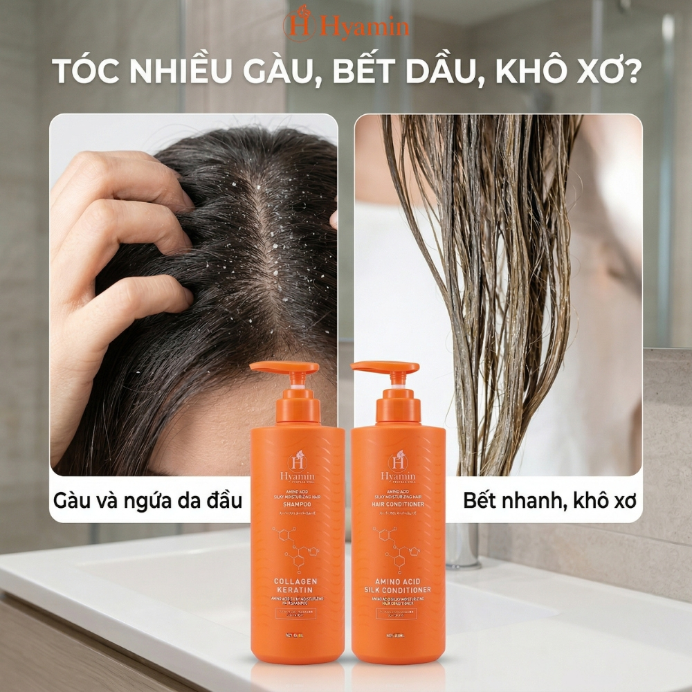 Bộ dầu gội xả Sạch Gàu Hyamin 800ml - Bảo hành khô tóc sau 10 ngày gội, Sạch Gàu Giảm Ngứa, Không khô bết tóc