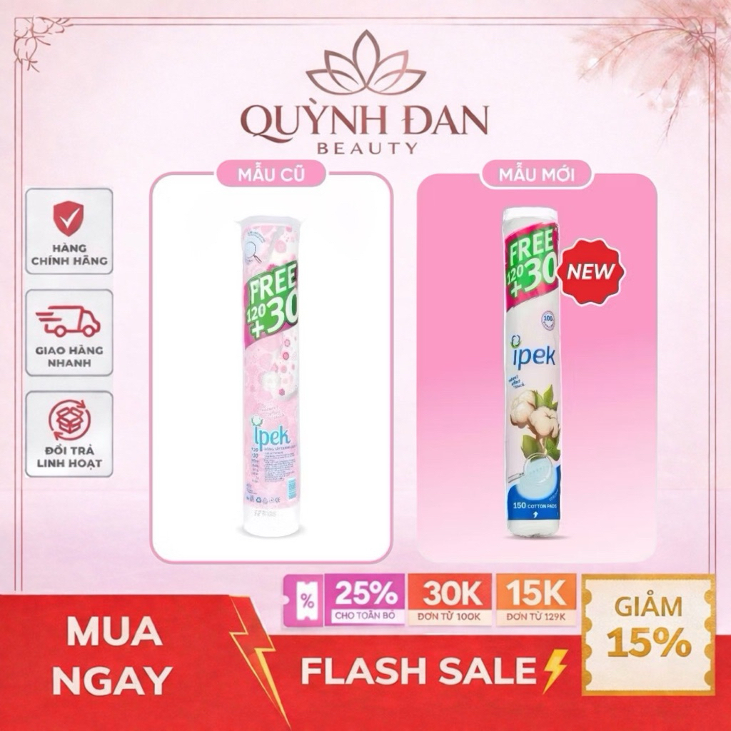 Combo 3 Cây Bông Tẩy Trang IPEK 150 miếng tròn