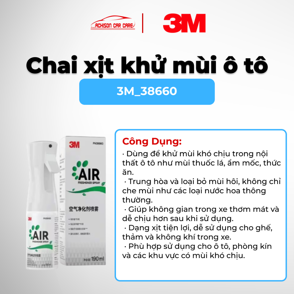 3M PN38660 CHAI XỊT KHỬ MÙI Ô TÔ KHỬ MÙI NHANH MANG LẠI KHÔNG GIAN DỄ CHỊU