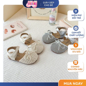 Sandal Rọ Bé Gái Phong Cách Vintage - Giày Rọ Da Mềm Cao Cấp Đế Êm Chống Trơn Trượt (Màu Kem, Bạc) TH Kids