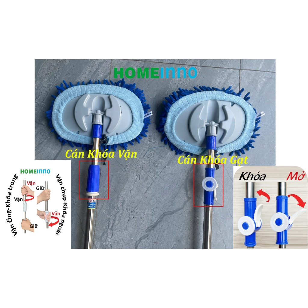 Cây Lau Ô Tô, Rửa Xe Hơi, Lau Tường, Lau Trần Nhà Homeinno Cán Dài 1m4/2m/3m/4m/5m/6m