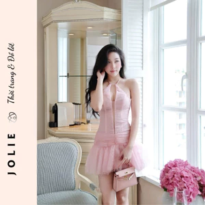Váy Yếm JOLIE Thiết Kế Cắt Xẻ Quyến Rũ - Đầm Xòe Công Chúa Phối Von Cao Cấp