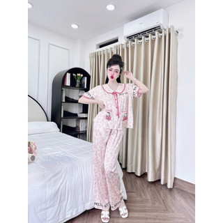 Đồ Bộ Pijama Nữ Tay Ngắn Phối Cổ Sen 2 Túi Viền Nơ Xinh MiLi –  Vải Lụa Latin Mềm Mịn Cao Cấp