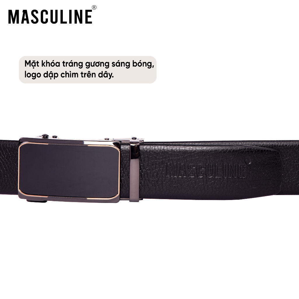Thắt lưng nam MASCULINE DLN602 - Dây da bò mềm vân hạt khóa lăn tự động bản 3.5cm có 2 mặt khóa
