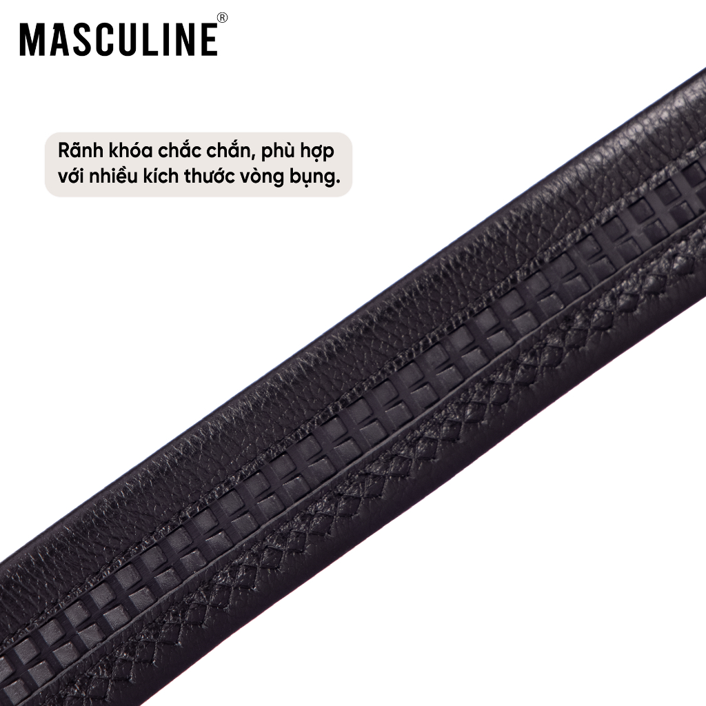 Thắt lưng nam MASCULINE DLN602 - Dây da bò mềm vân hạt khóa lăn tự động bản 3.5cm có 2 mặt khóa
