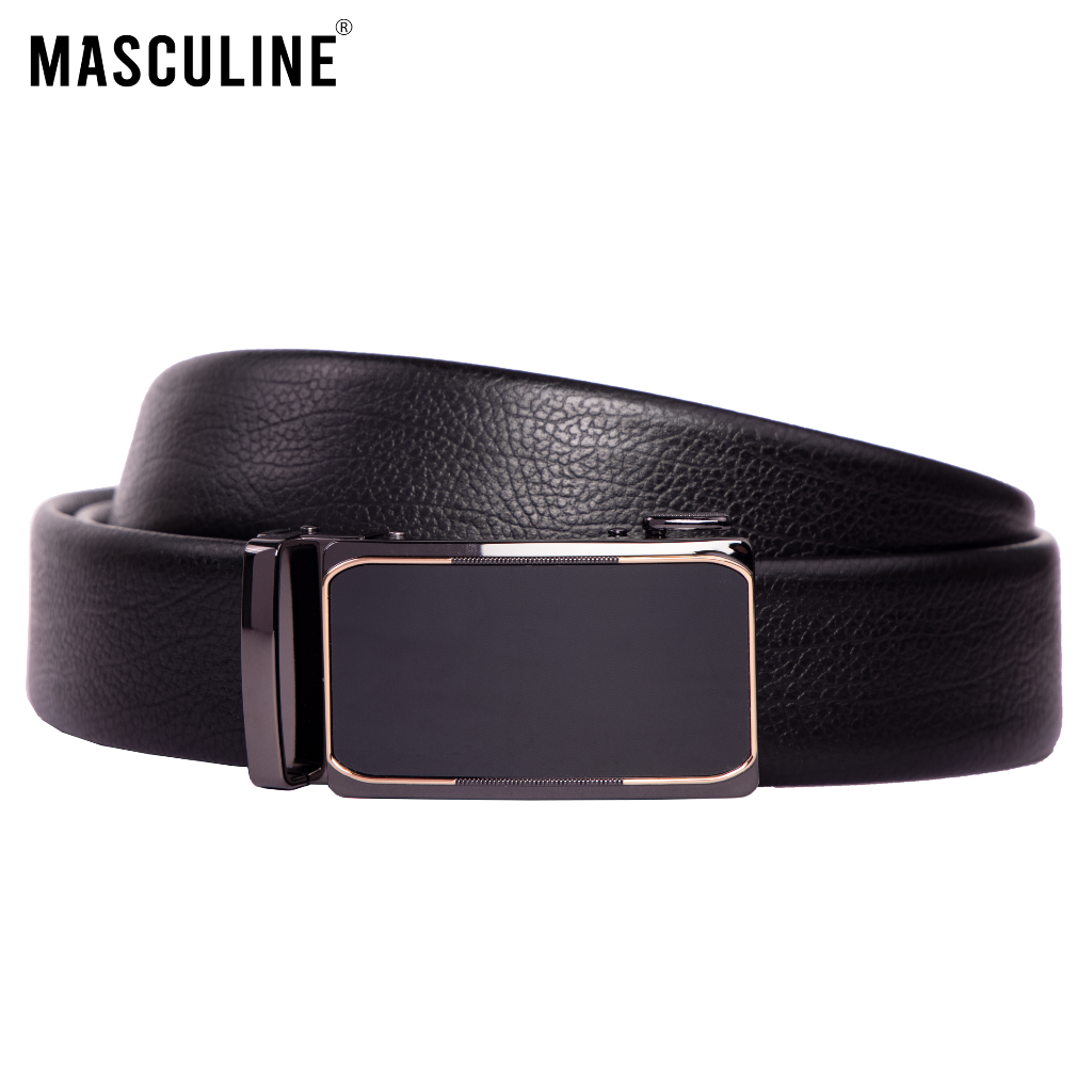 Thắt lưng nam MASCULINE DLN602 - Dây da bò mềm vân hạt khóa lăn tự động bản 3.5cm có 2 mặt khóa