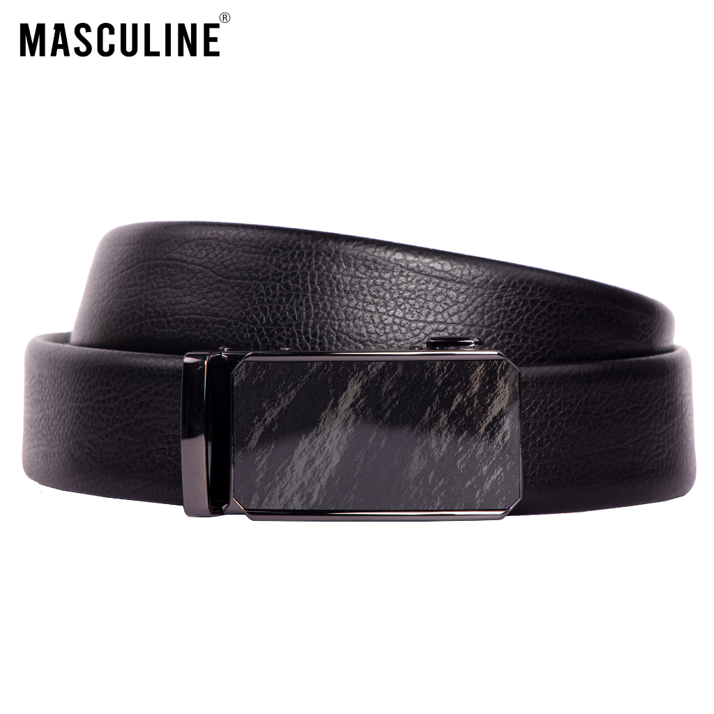 Thắt lưng nam MASCULINE DLN602 - Dây da bò mềm vân hạt khóa lăn tự động bản 3.5cm có 2 mặt khóa