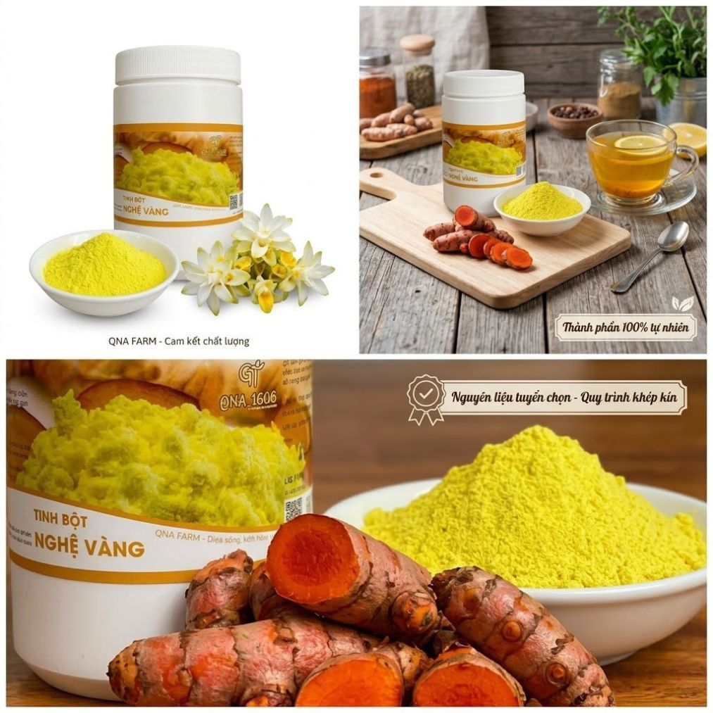 Tinh bột nghệ nguyên chất QNA hũ 500g, hỗ trợ dạ dày, giàu curcumin tốt cho sức khỏe