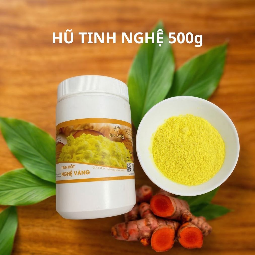 Tinh bột nghệ nguyên chất QNA hũ 500g, hỗ trợ dạ dày, giàu curcumin tốt cho sức khỏe