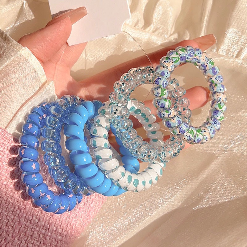Set 6 Dây Cột Tóc Lò Xo Nhiều Màu – Thun Buộc Tóc Xoắn Ốc Phụ Kiện Tóc Cho Nữ