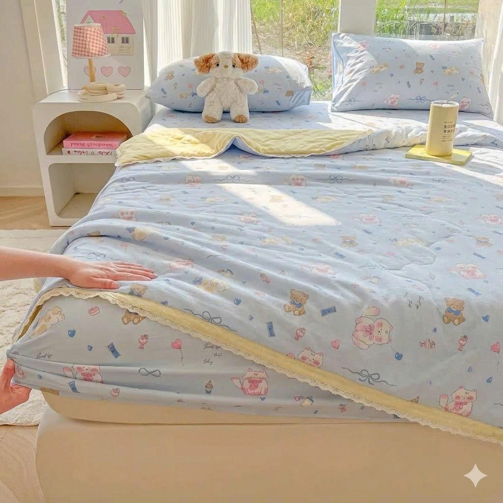 [NEW] Bộ Ga Giường 4 Món Hè Ice Cool Sợi Tre Đũi Mát Lạnh – Ga Bọc, 2 Vỏ Gối, Chăn Hè Siêu Thoáng