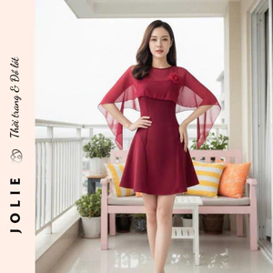 Đầm Xòe JOLIE Phối Choàng Tơ Đính Hoa - Váy Thiết Kế Đi Tiệc, Sự Kiện